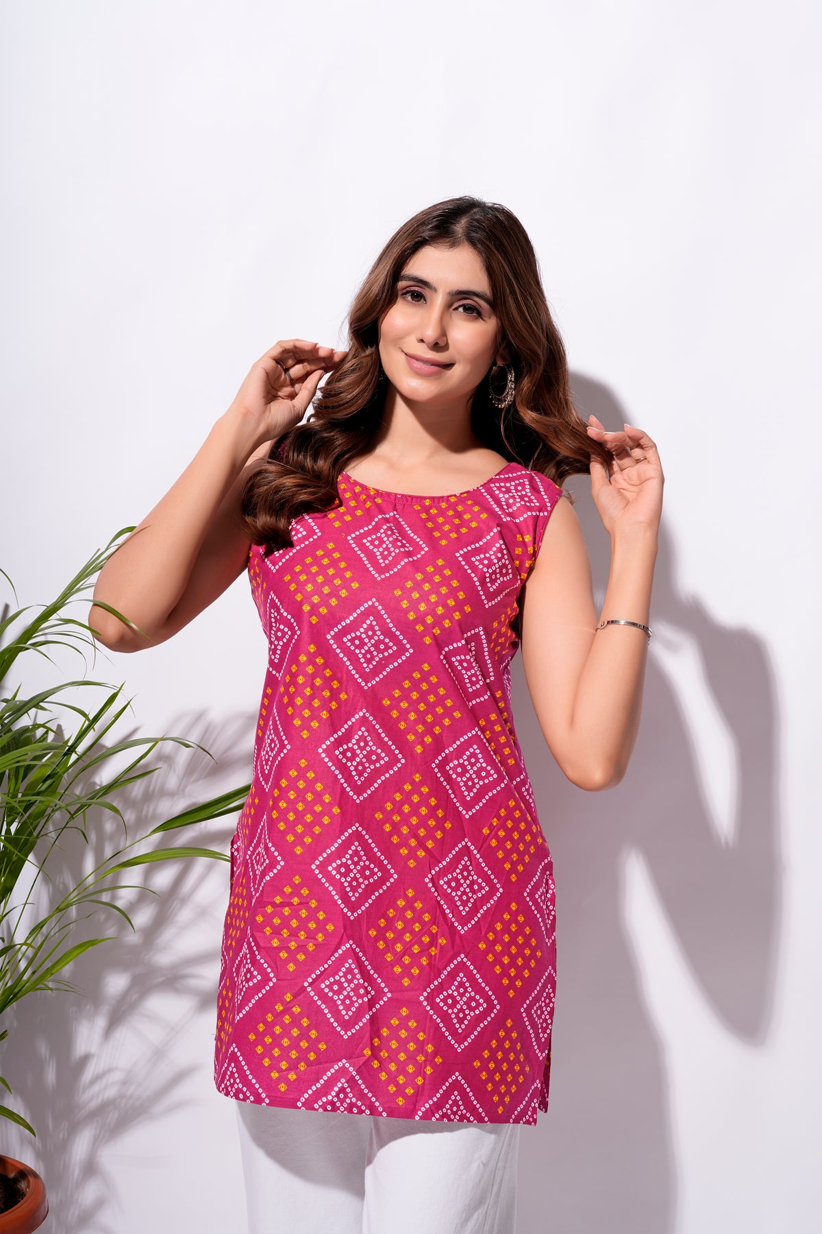 Pink Bandhani Short Kurti