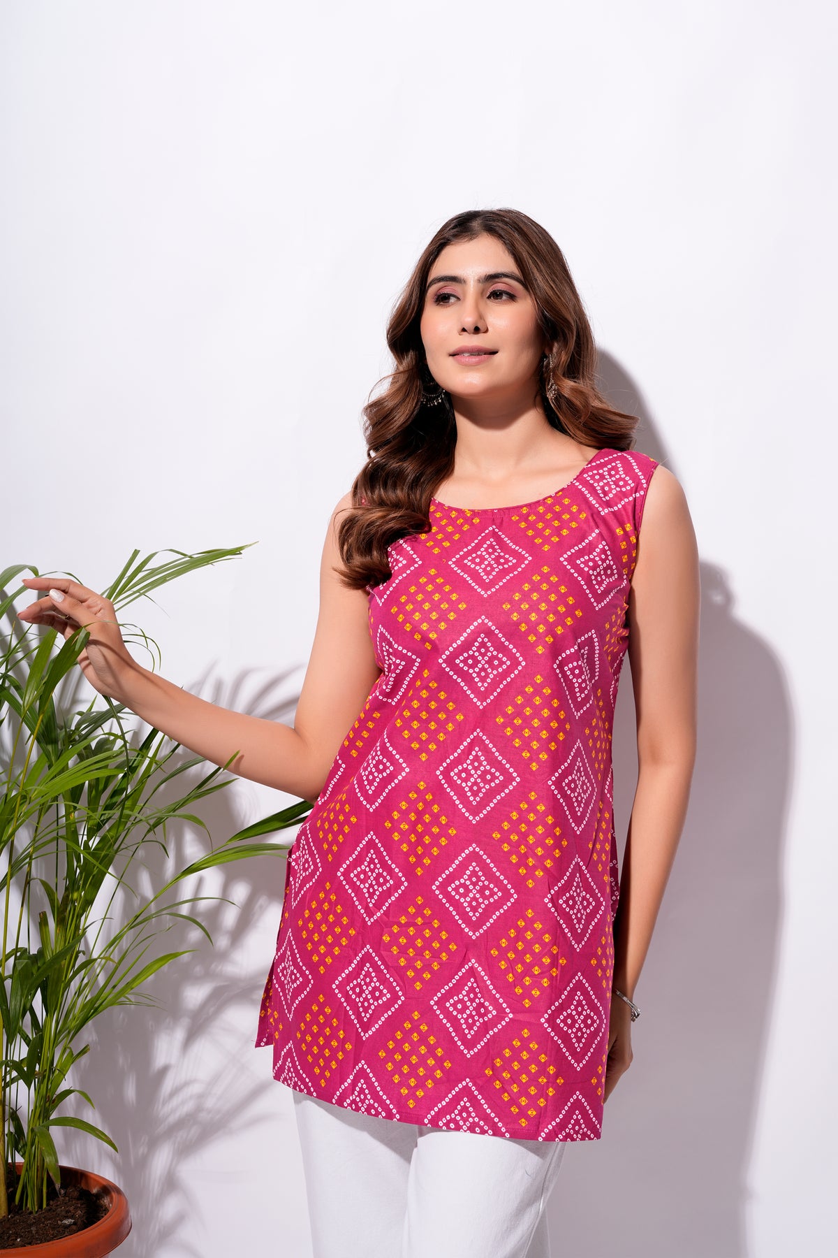 Pink Bandhani Short Kurti