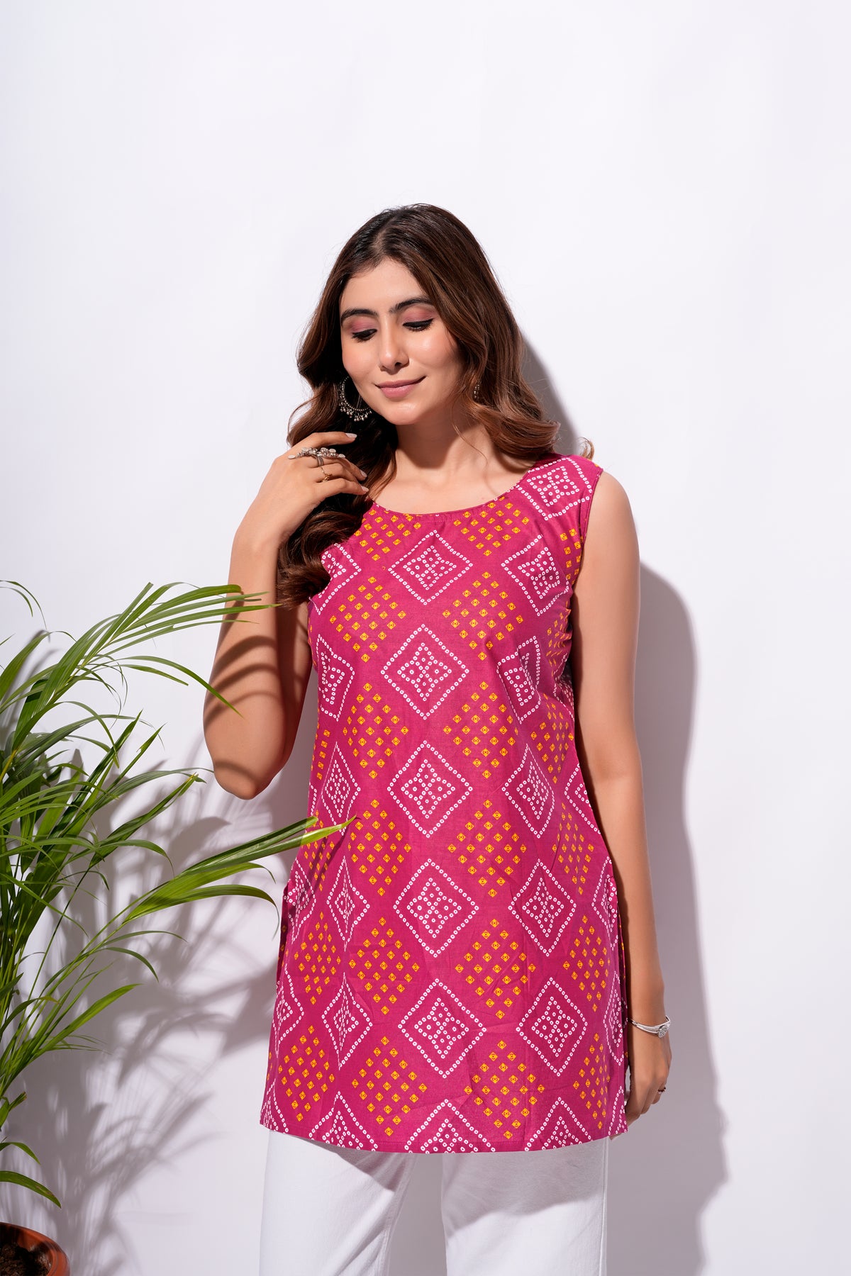 Pink Bandhani Short Kurti