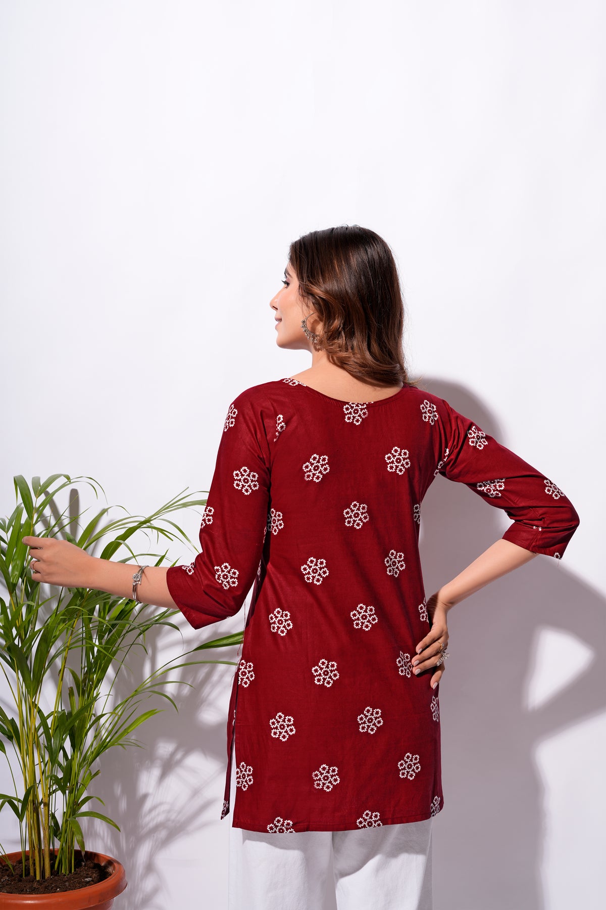 Maroon Floral Short Kurti