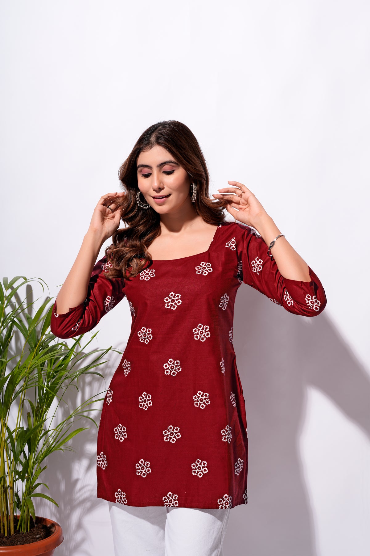 Maroon Floral Short Kurti