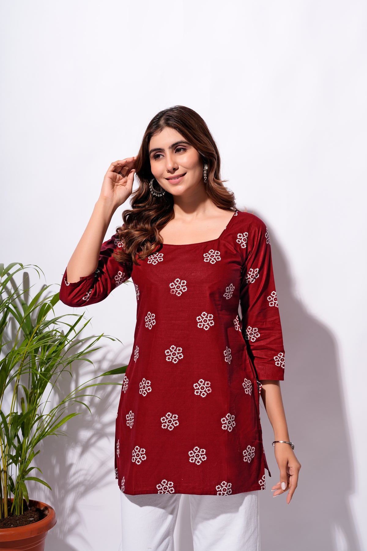 Maroon Floral Short Kurti