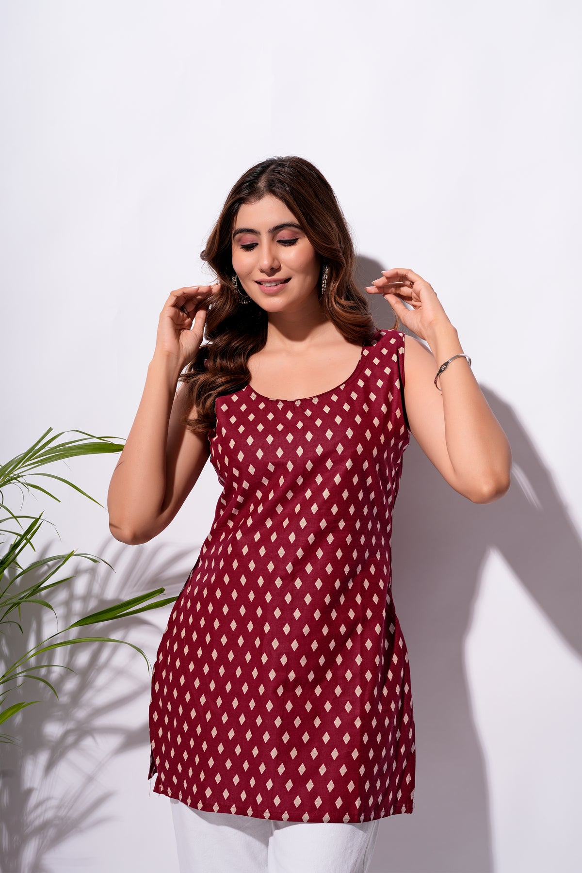 Maroon Diamond Pattern Short Kurti
