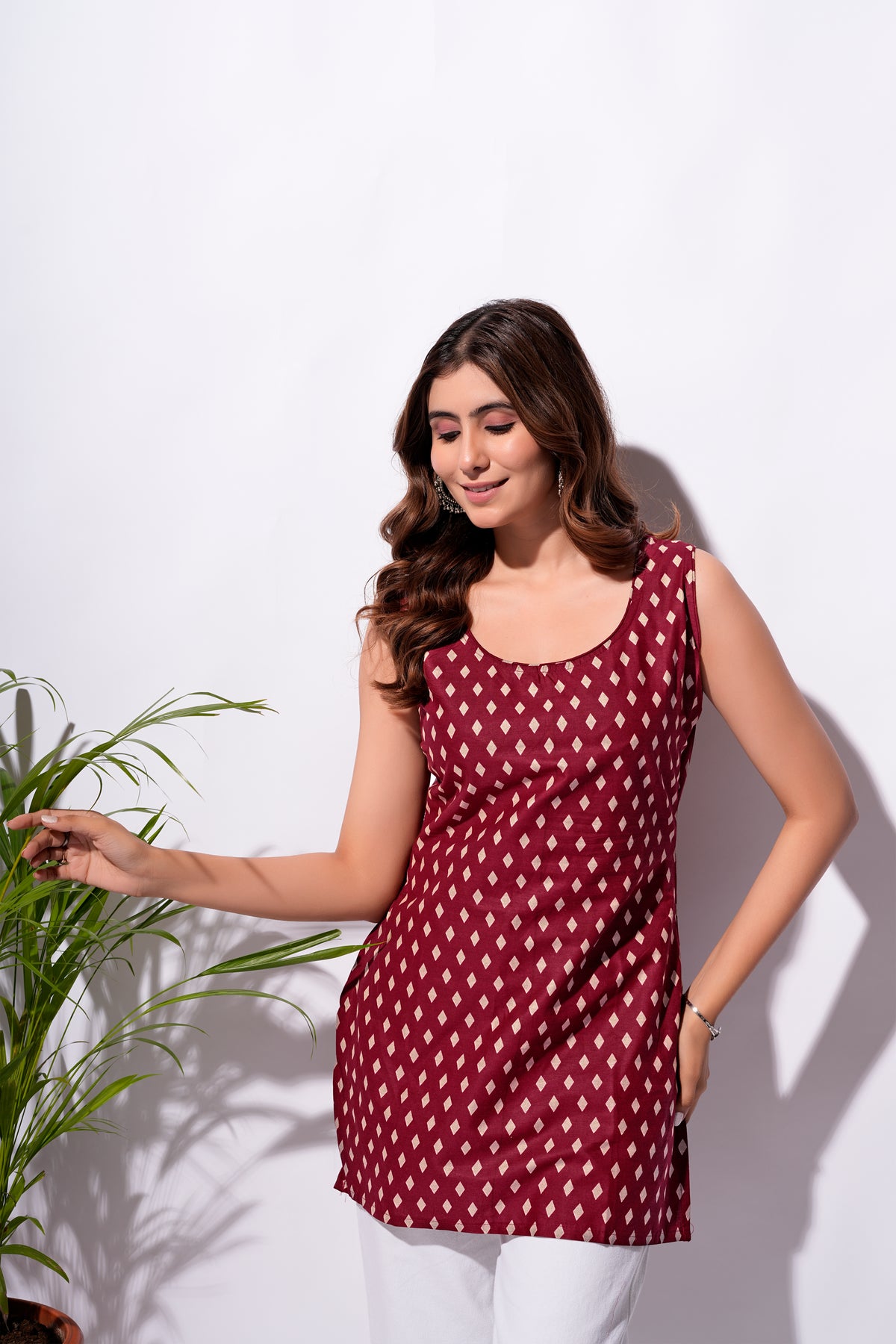Maroon Diamond Pattern Short Kurti