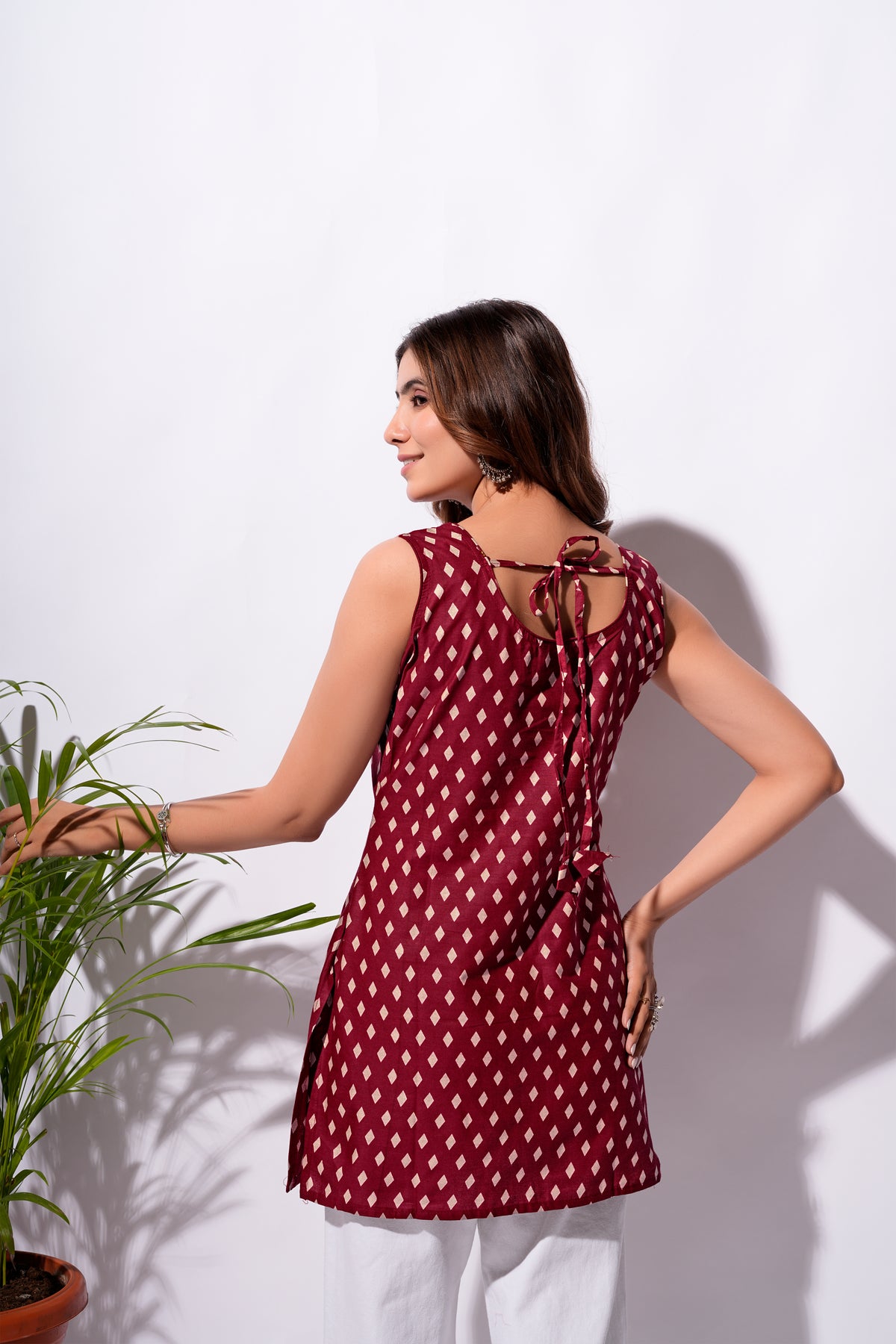 Maroon Diamond Pattern Short Kurti