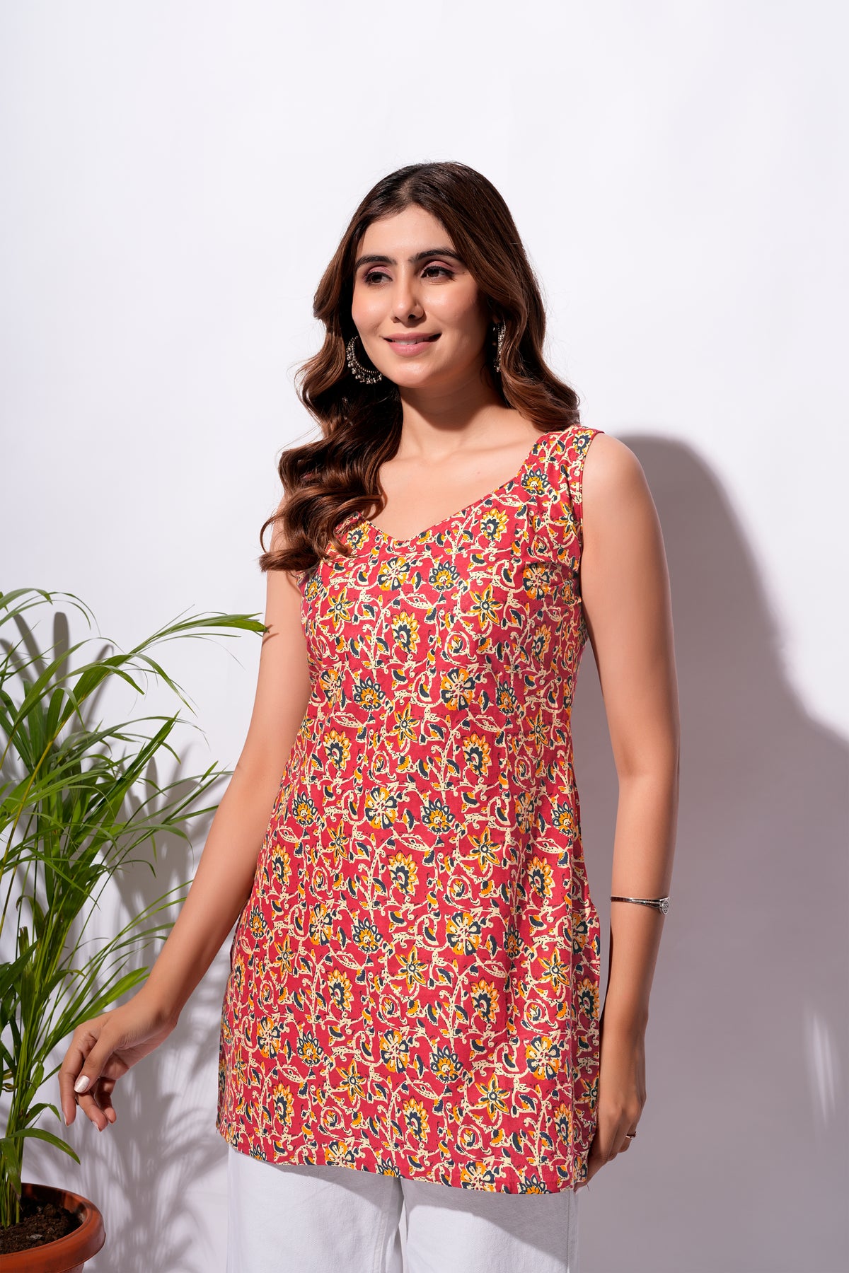 Red Floral Short Kurti