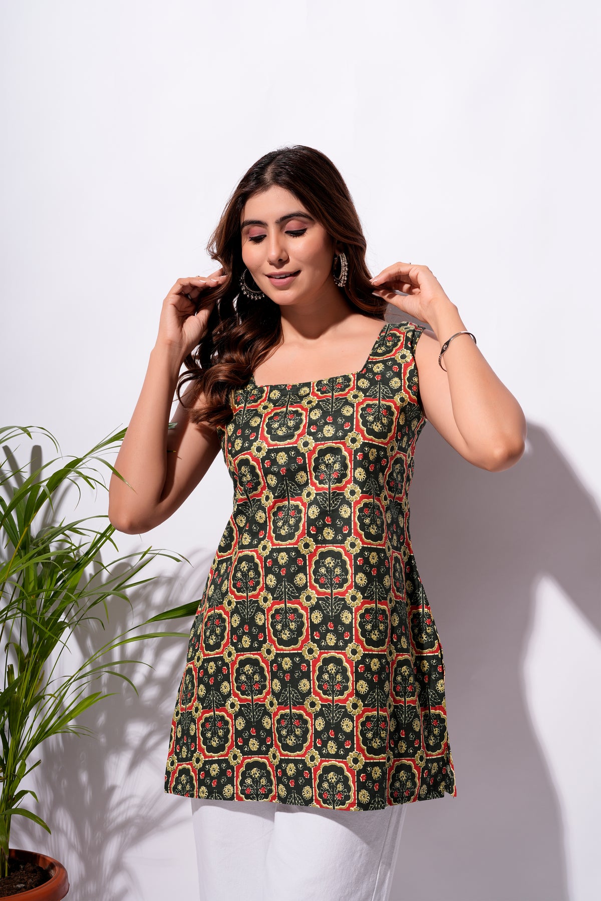 Black Floral Short Kurti