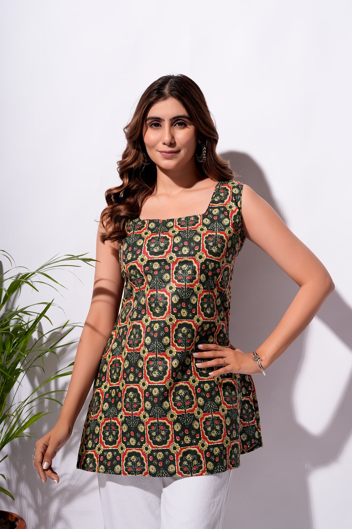 Black Floral Short Kurti