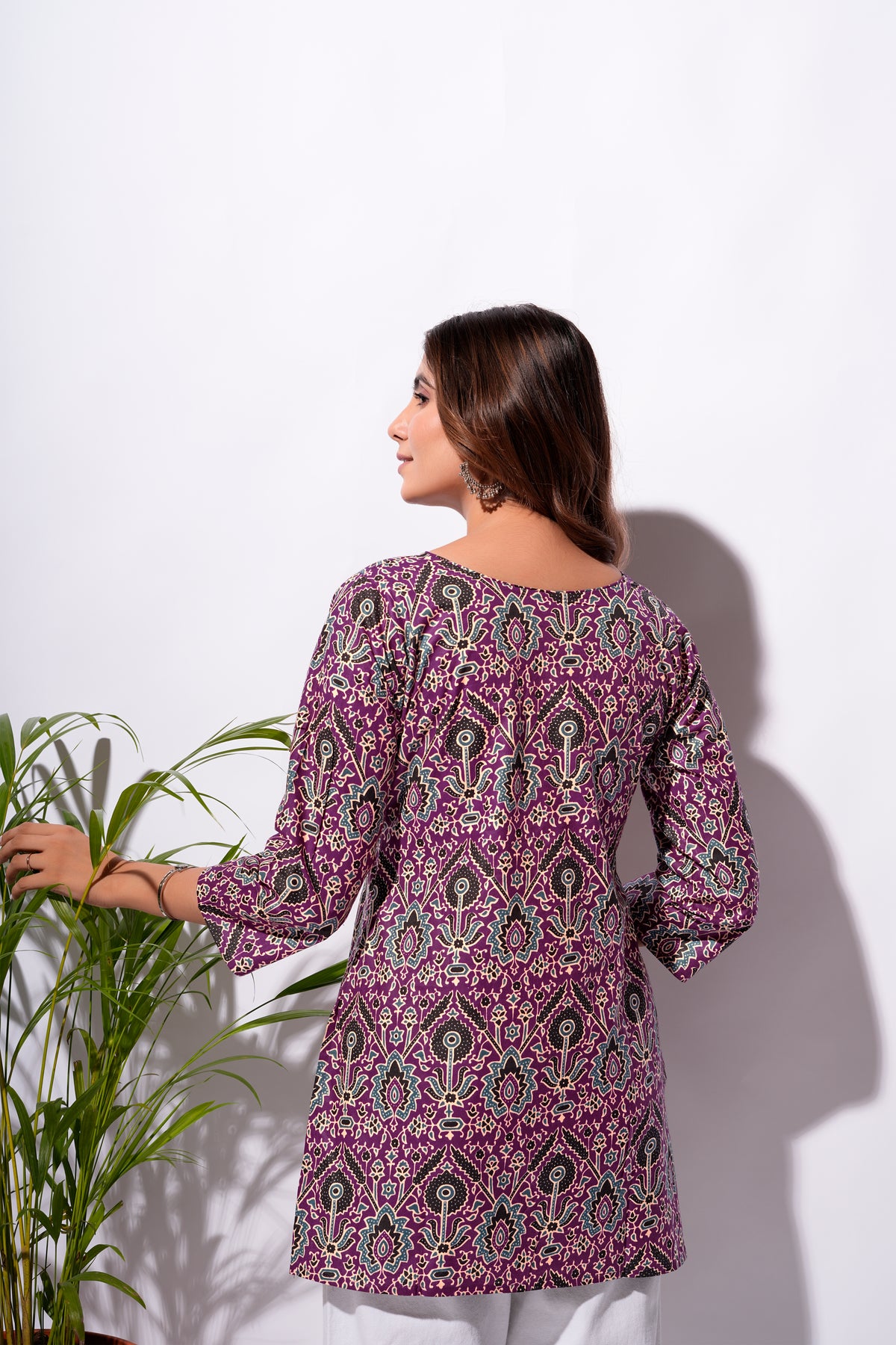 Purple Floral Short Kurti