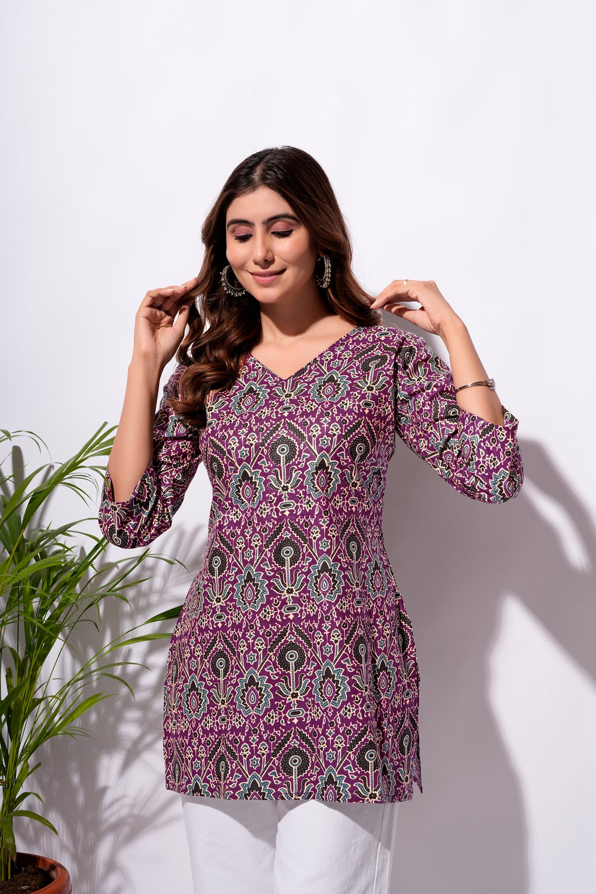 Purple Floral Short Kurti
