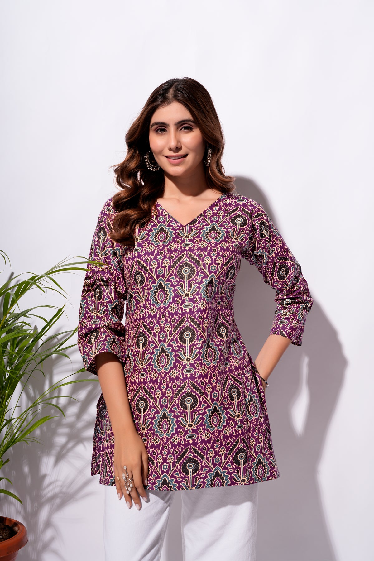 Purple Floral Short Kurti
