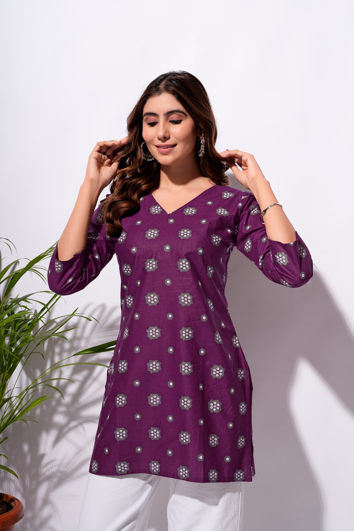 Purple Printed Short Kurti