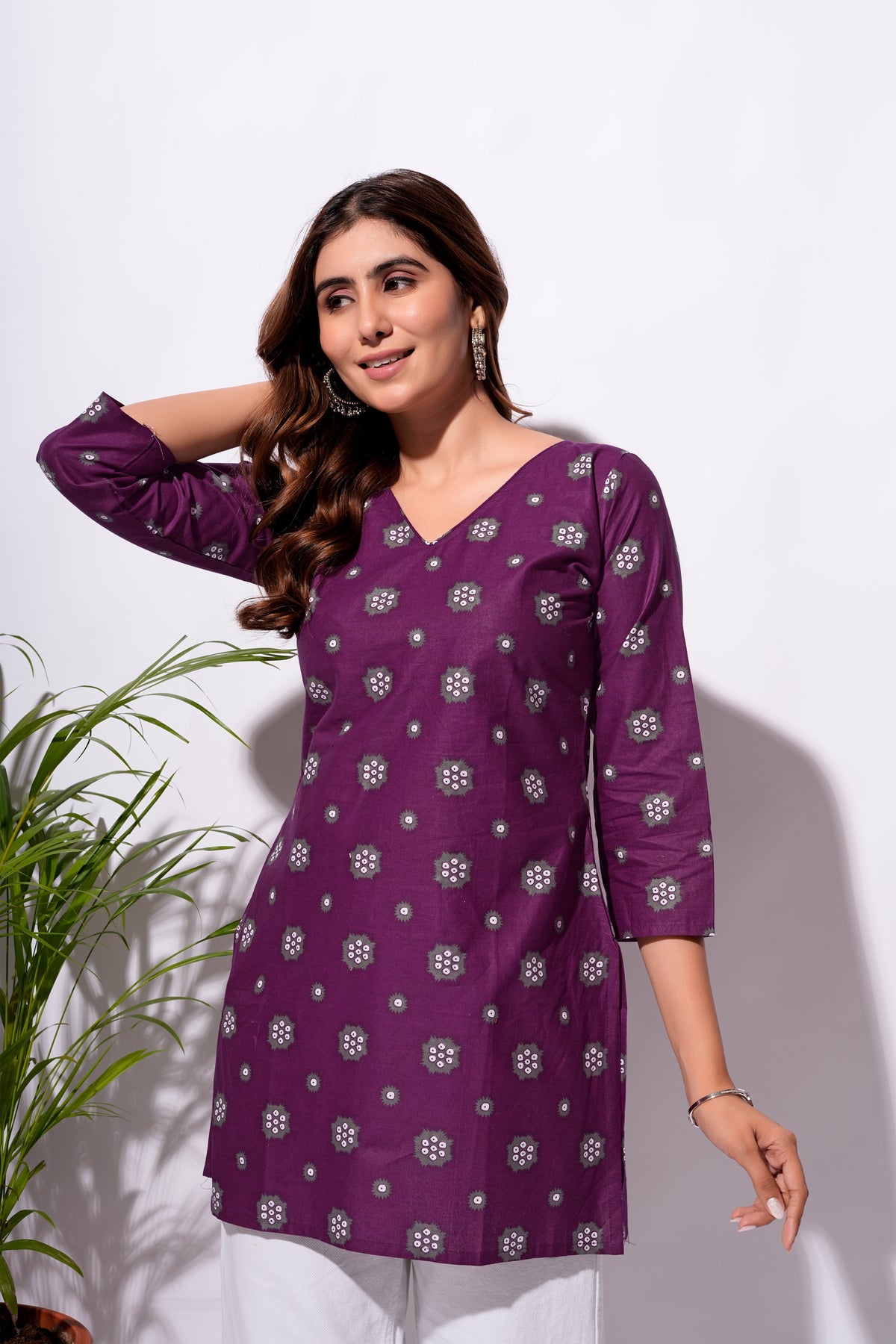 Purple Printed Short Kurti
