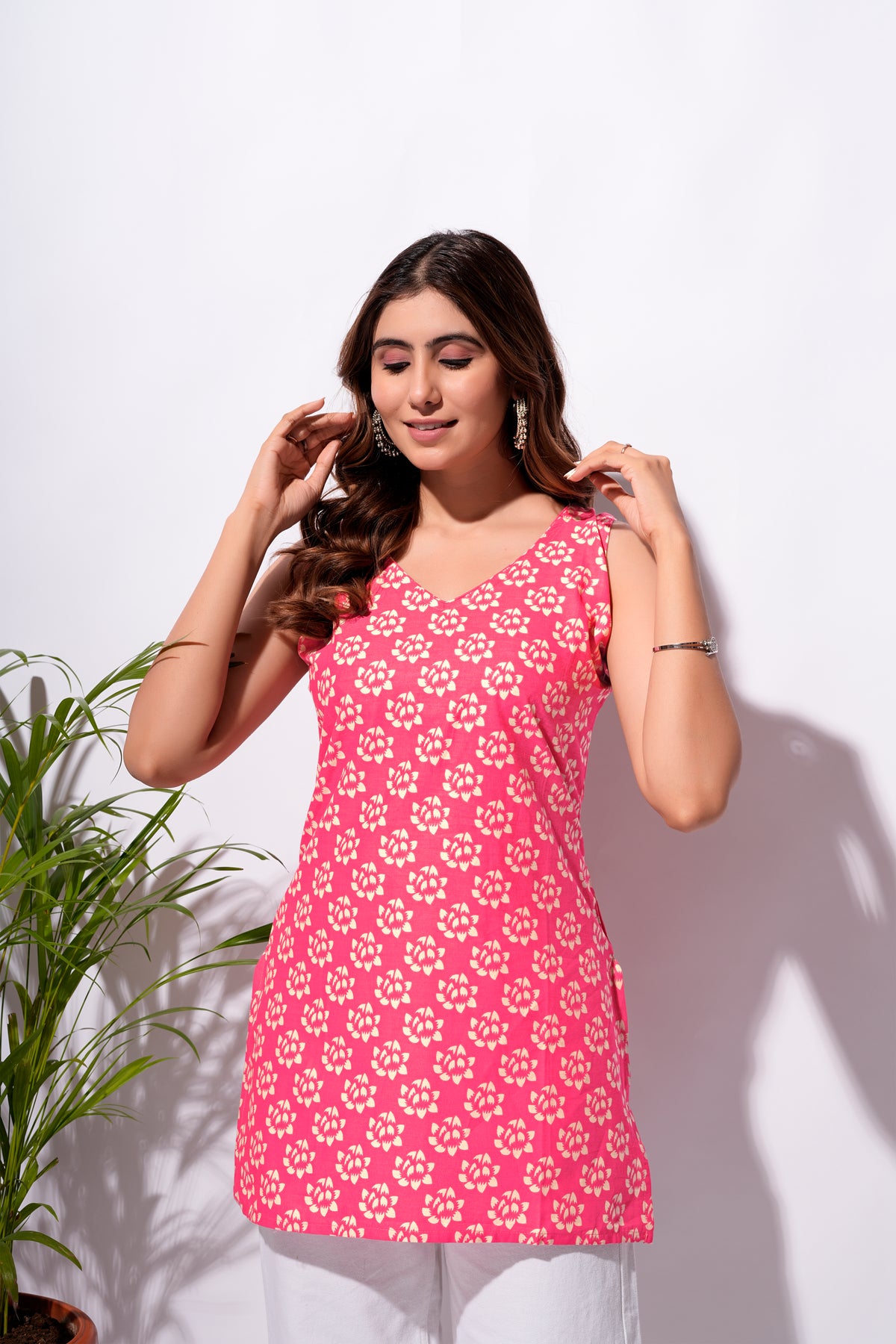 Pink Floral Short Kurti
