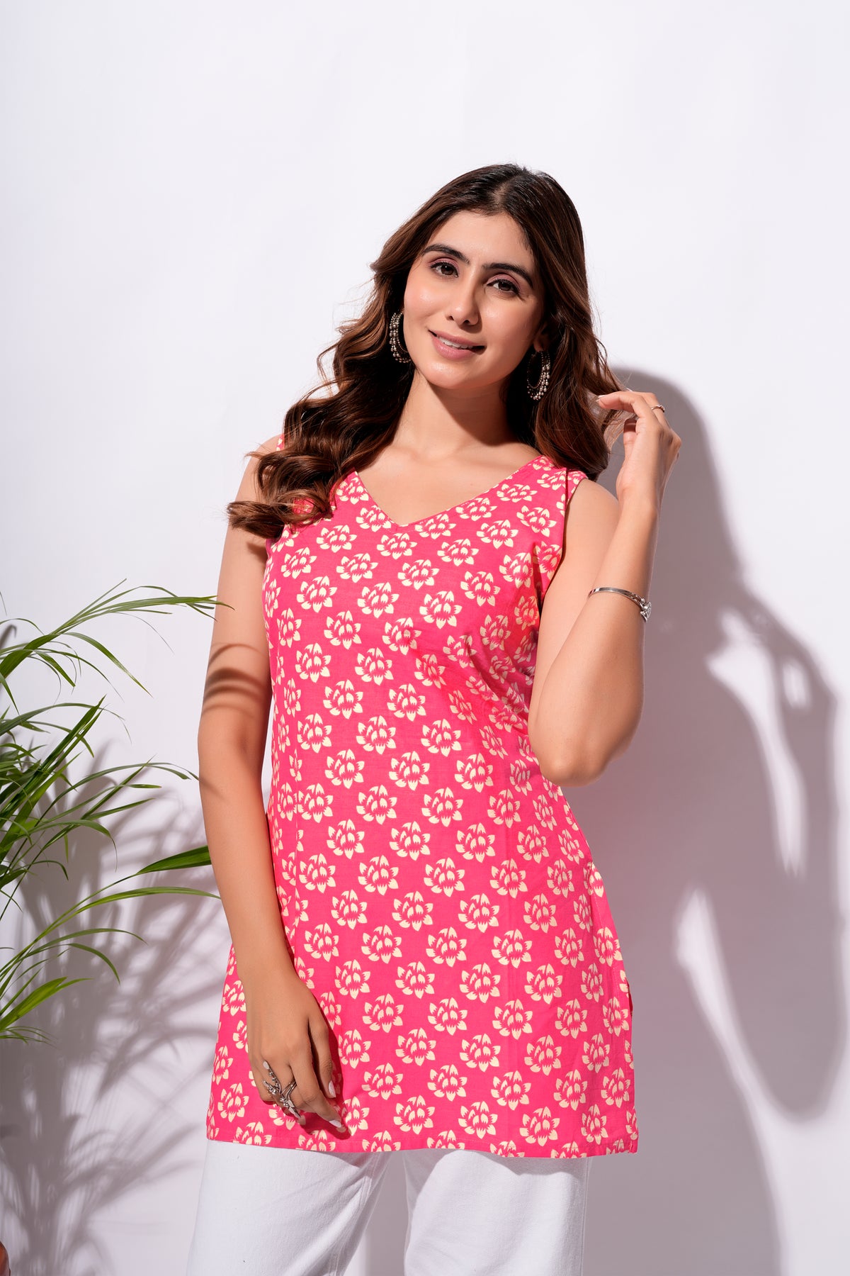 Pink Floral Short Kurti