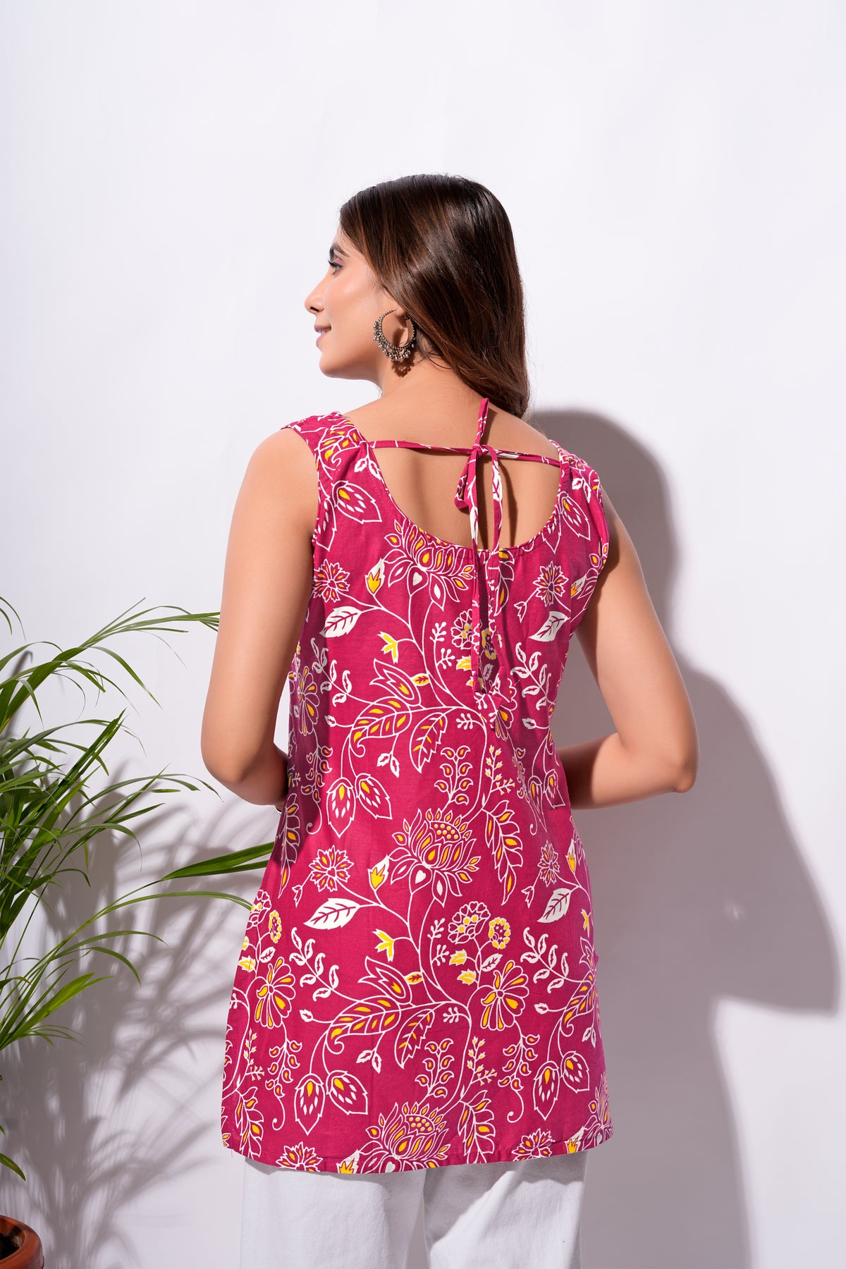 Pink Floral Short Kurti