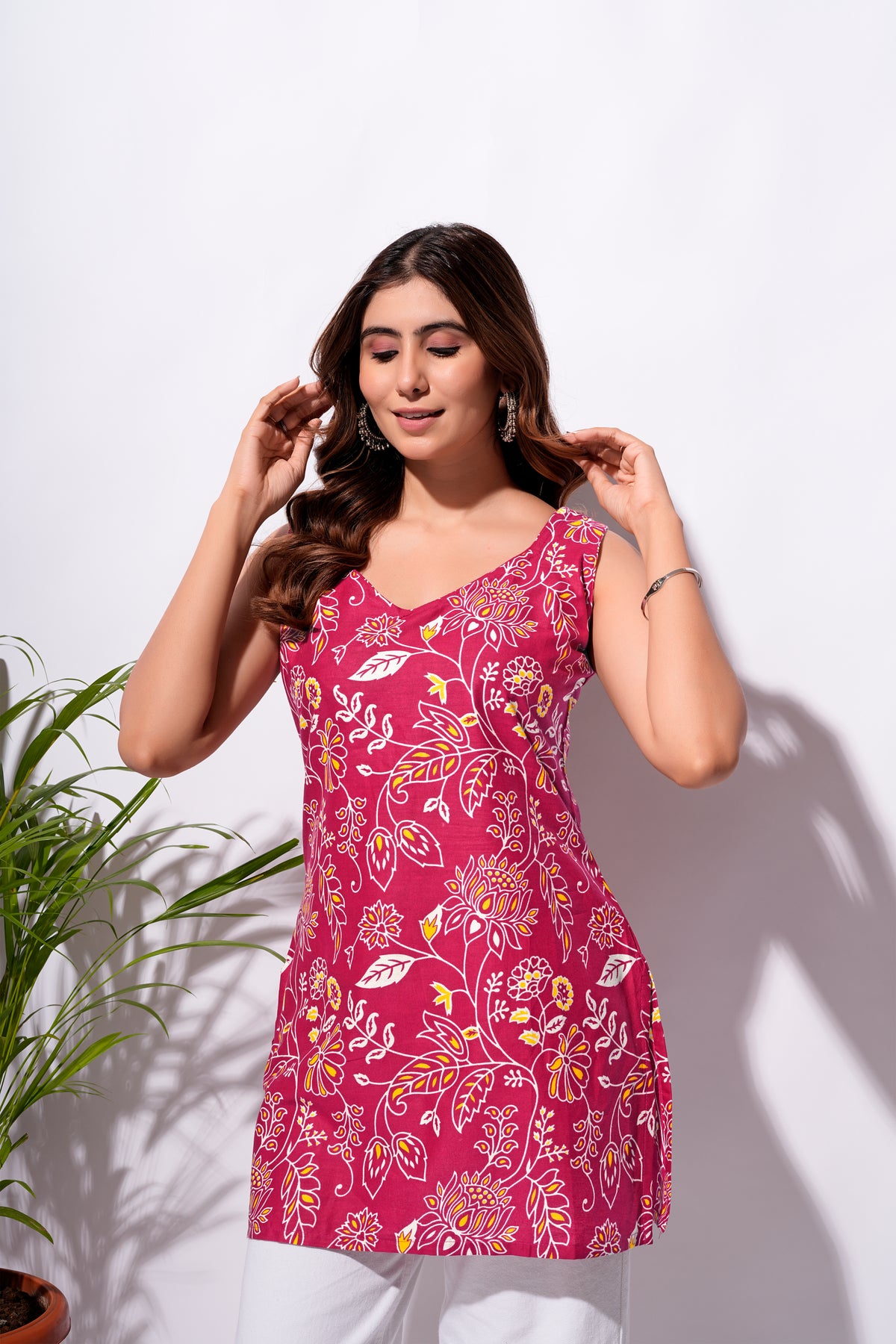 Pink Floral Short Kurti