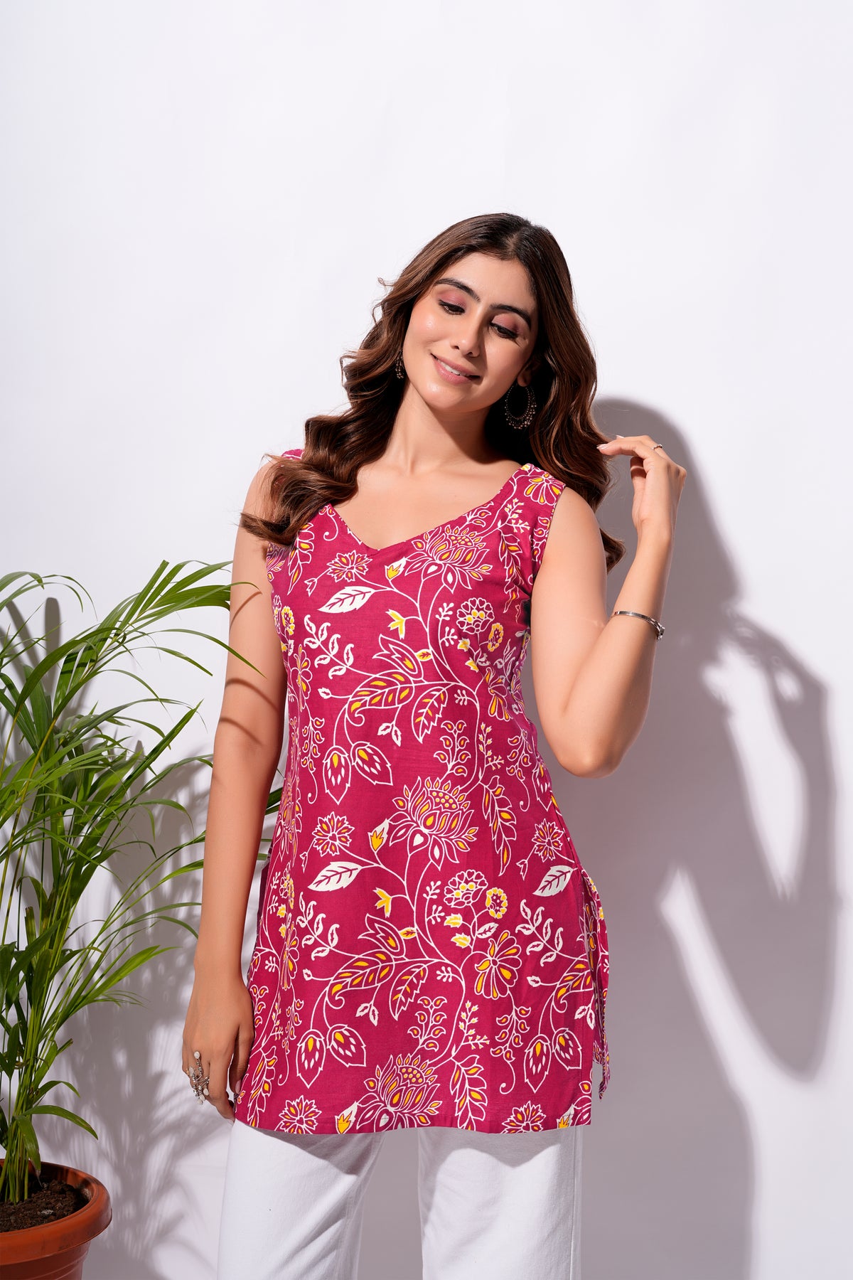 Pink Floral Short Kurti