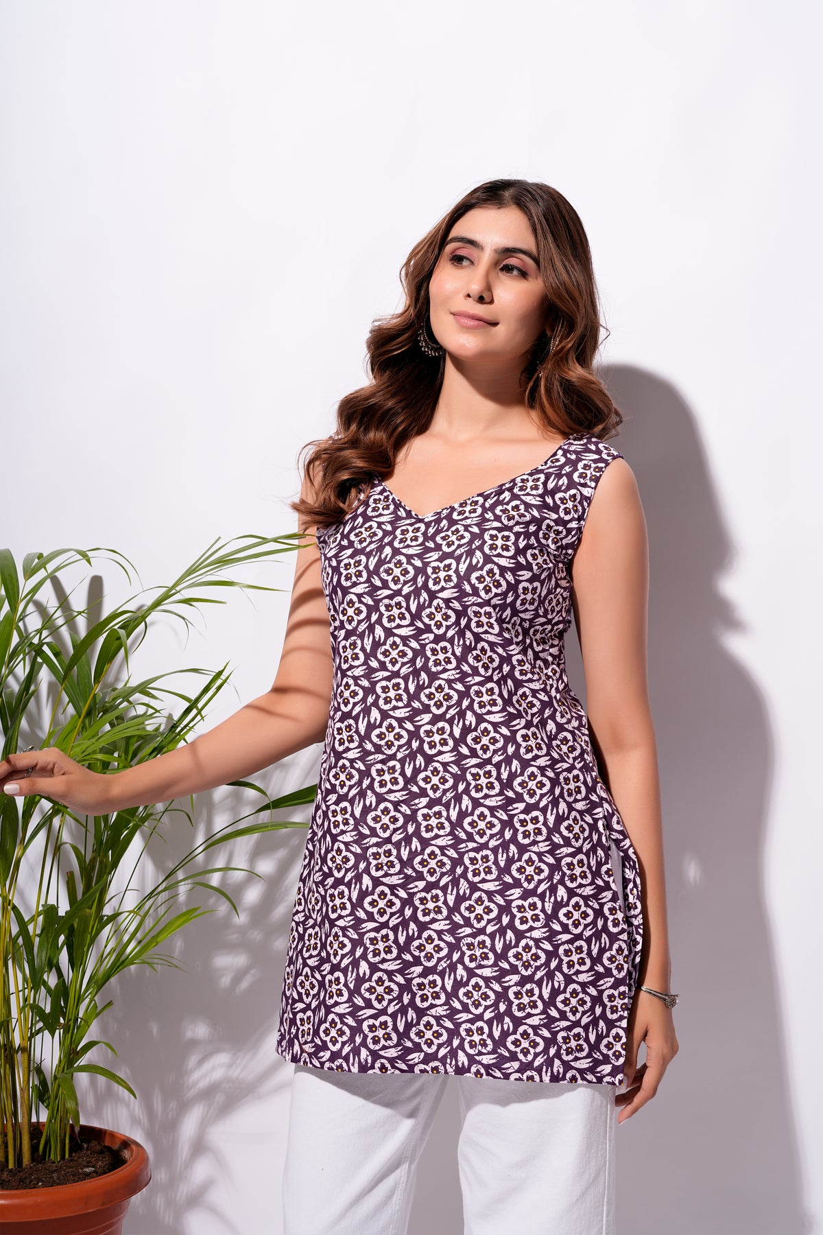Purple Floral Short Kurti
