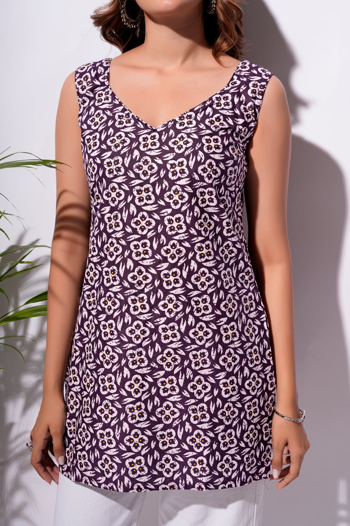 Purple Floral Short Kurti