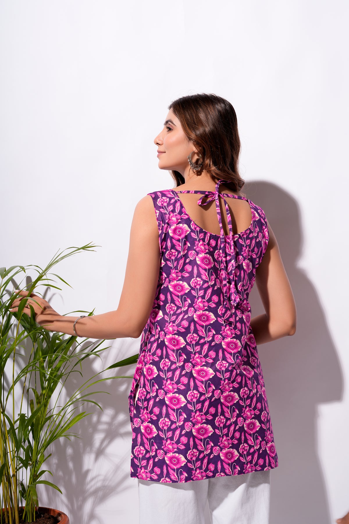 Purple Floral Short Kurti