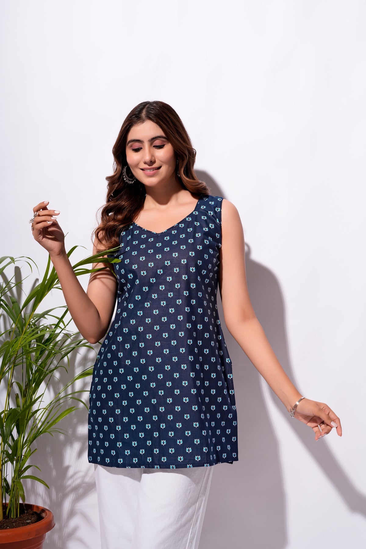 Navy Blue Printed Short Kurti