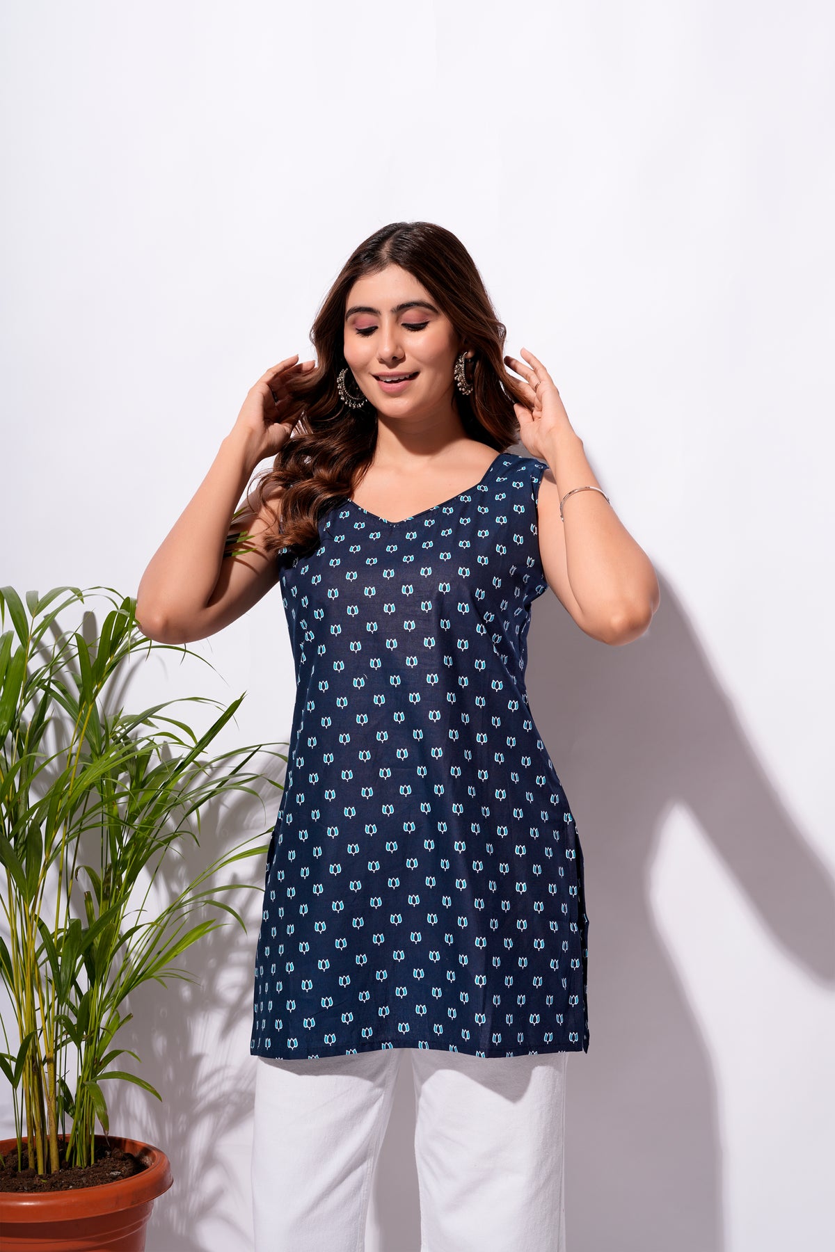Navy Blue Printed Short Kurti