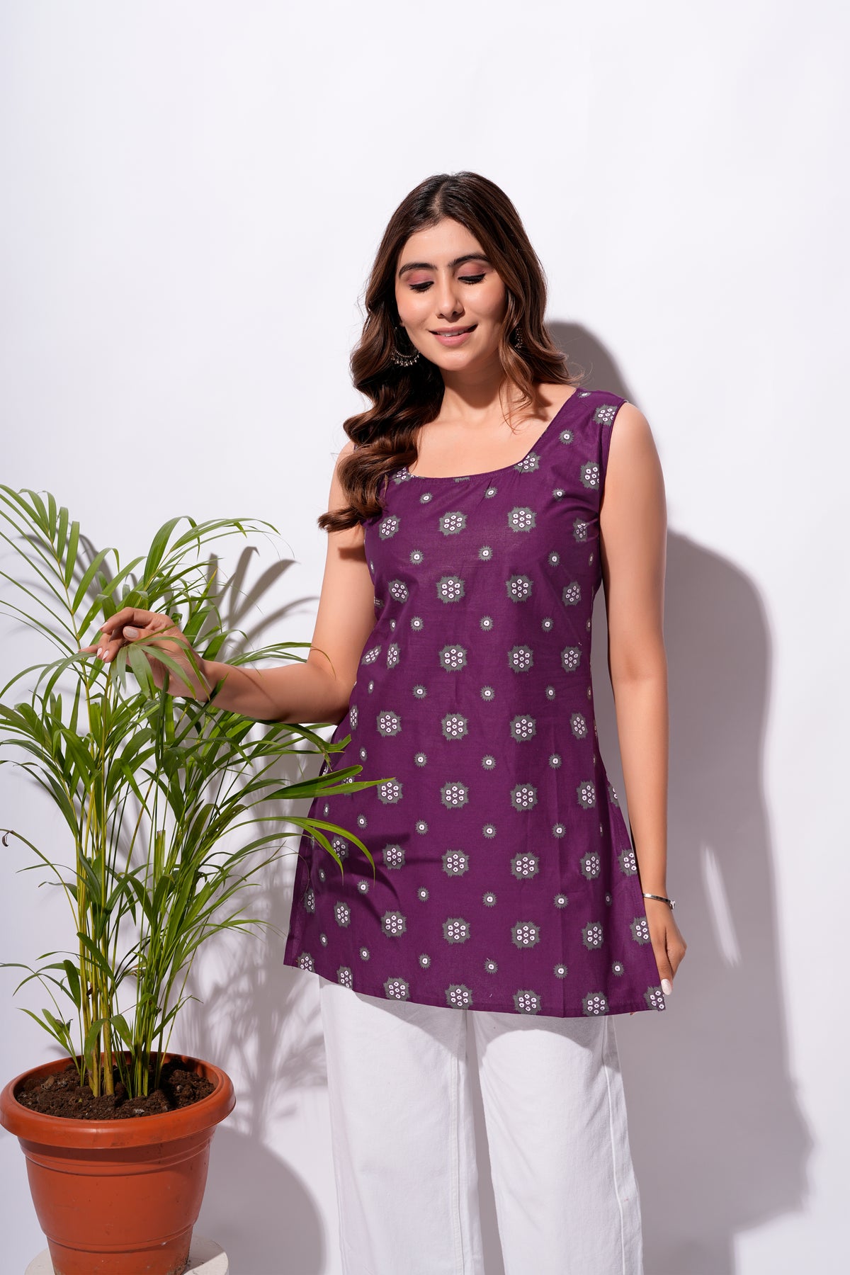 Purple Printed Short Kurti