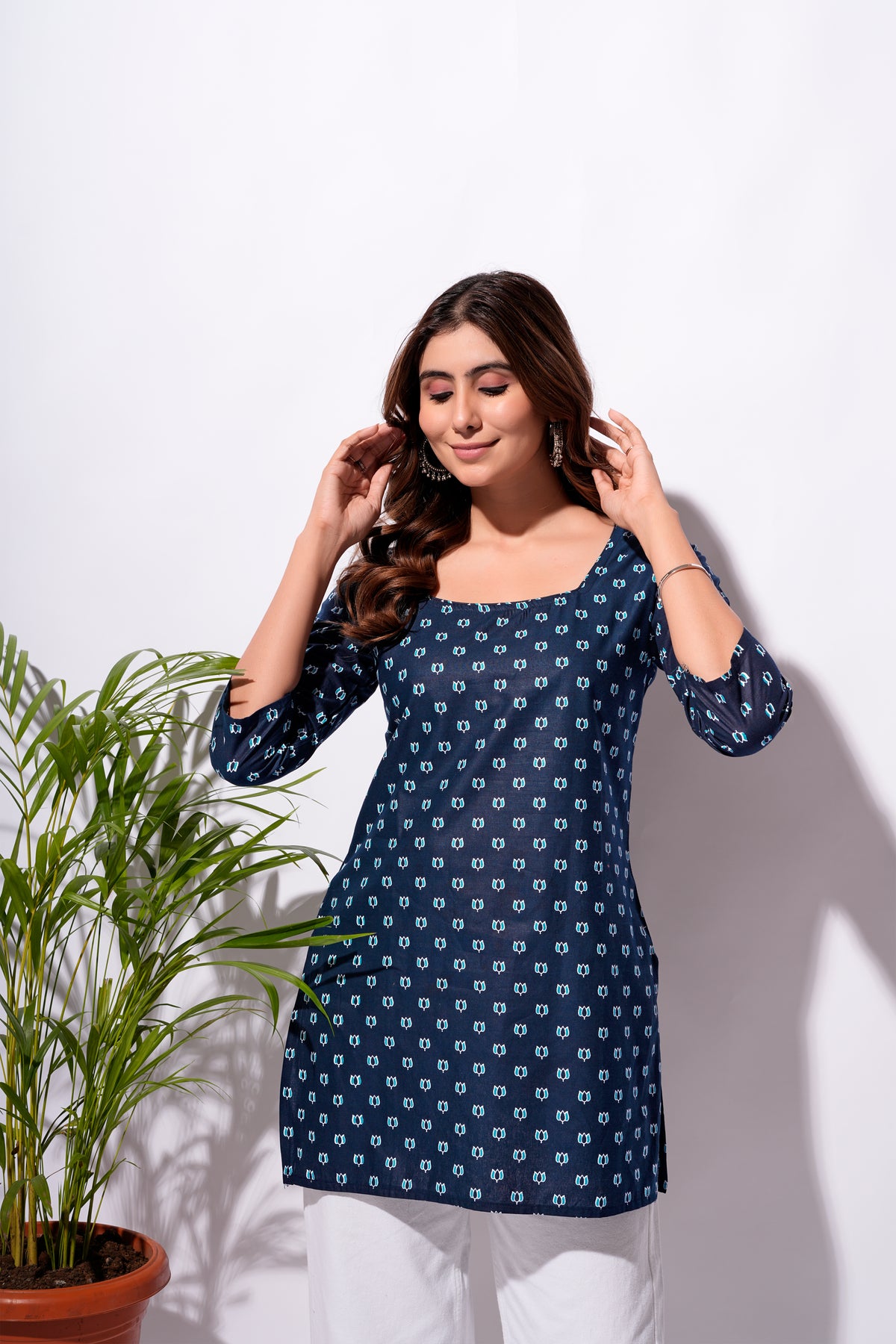 Navy Blue Printed Short Kurti