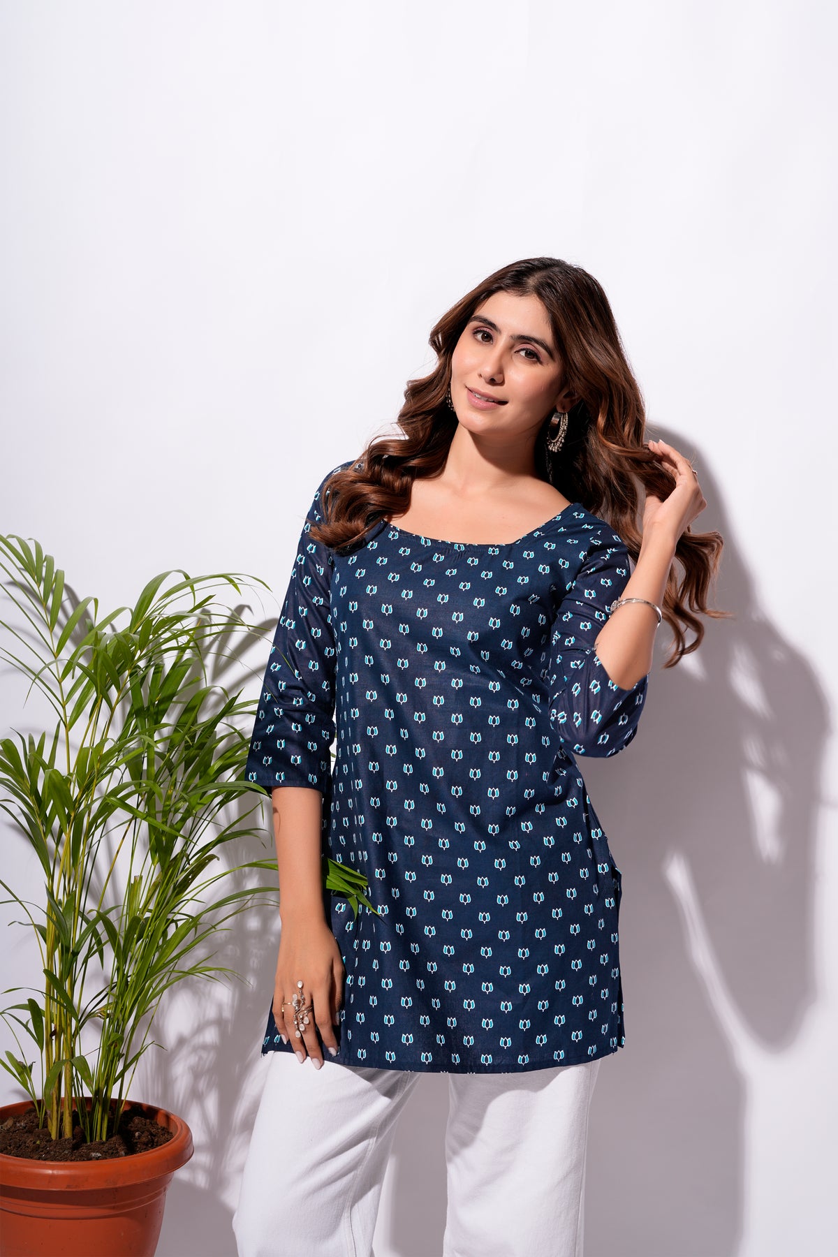 Navy Blue Printed Short Kurti