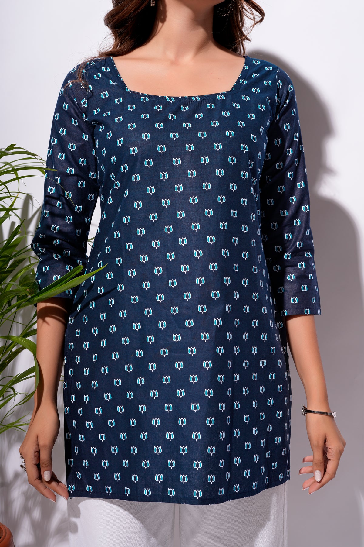 Navy Blue Printed Short Kurti