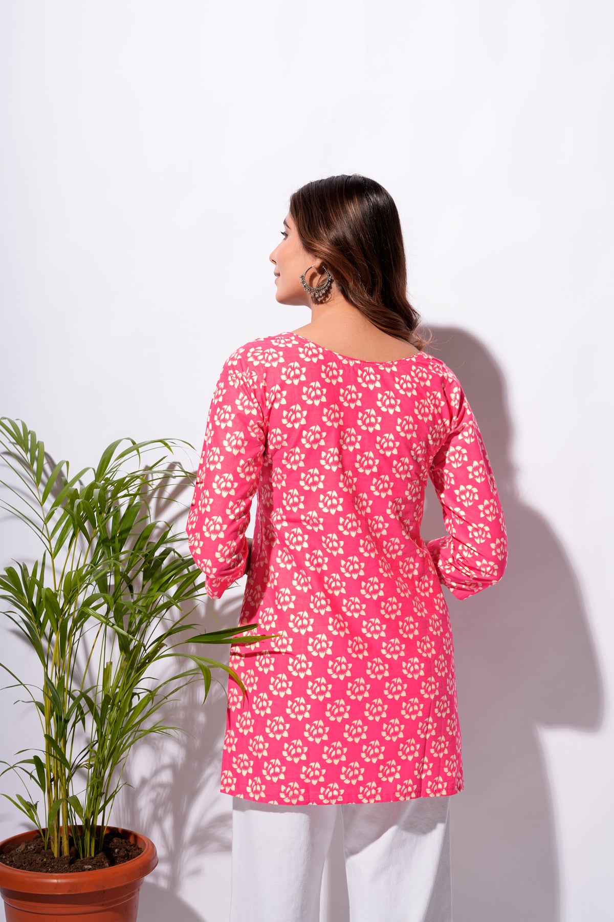 Pink Floral Printed Short Kurti for Women