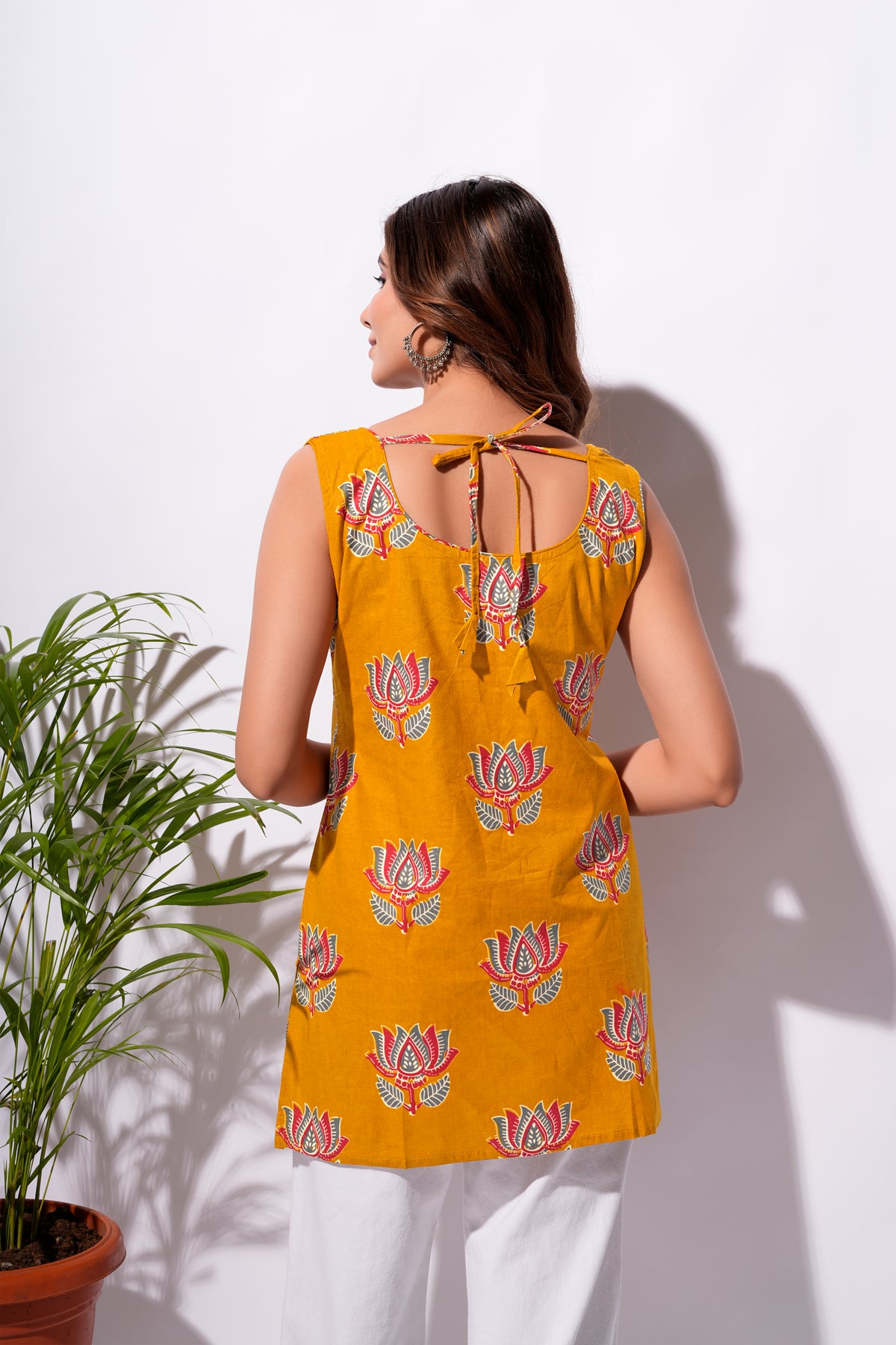 Mustard Yellow Floral Printed Short Kurti