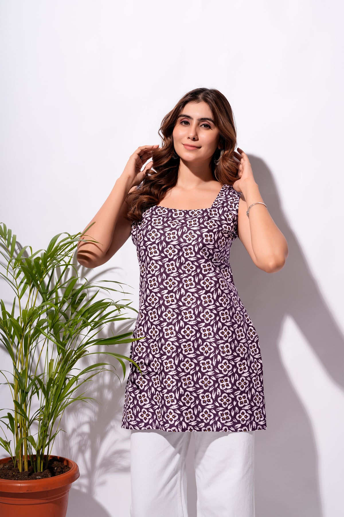Purple Floral Printed Short Kurti