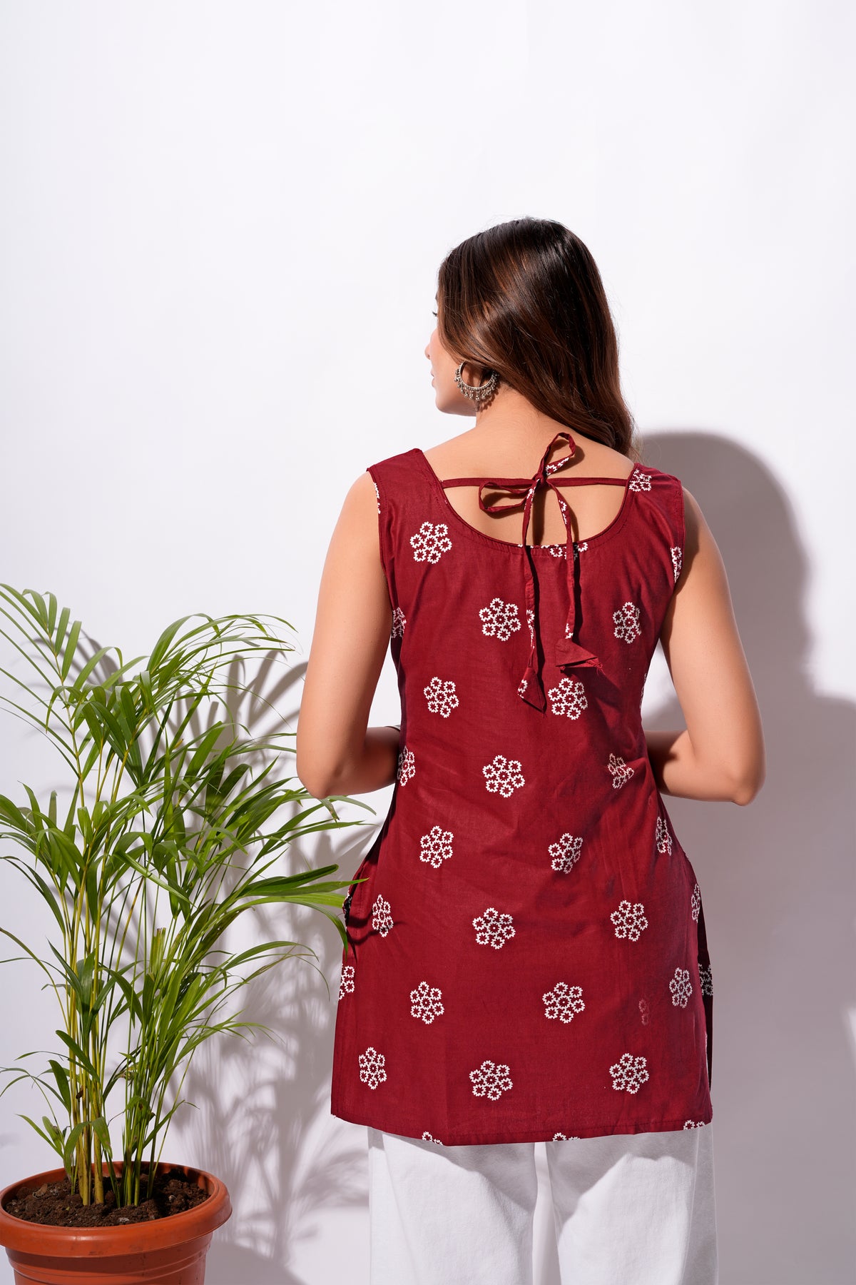 Maroon Floral Printed Short Kurti
