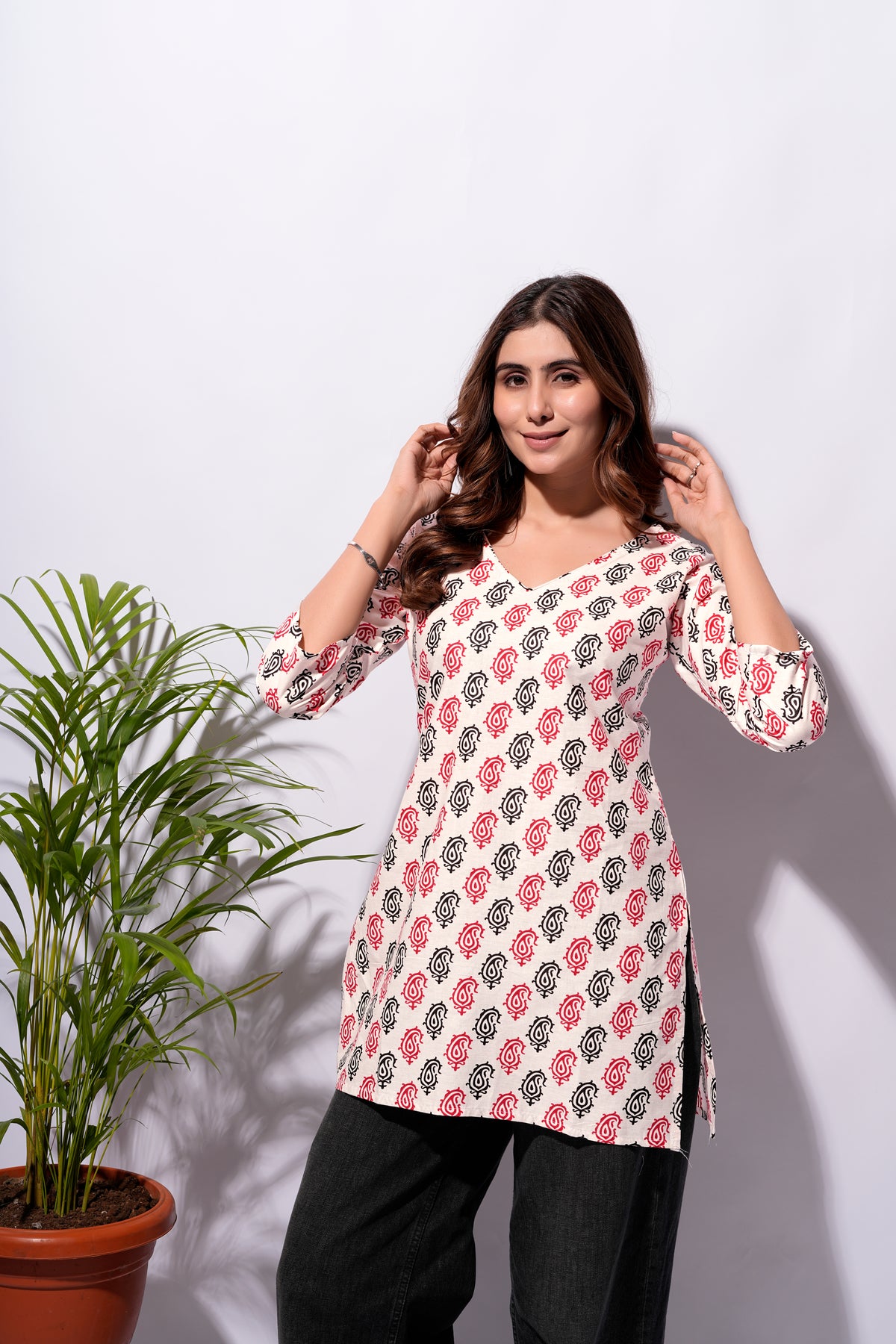White Printed Short Kurti