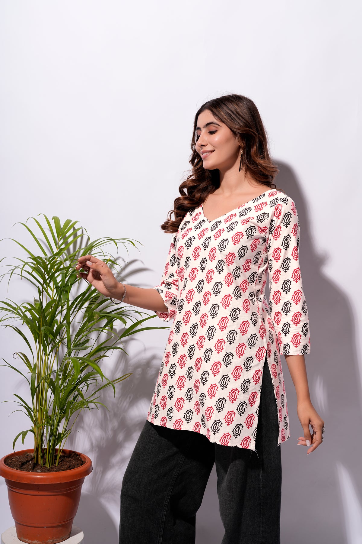 White Printed Short Kurti