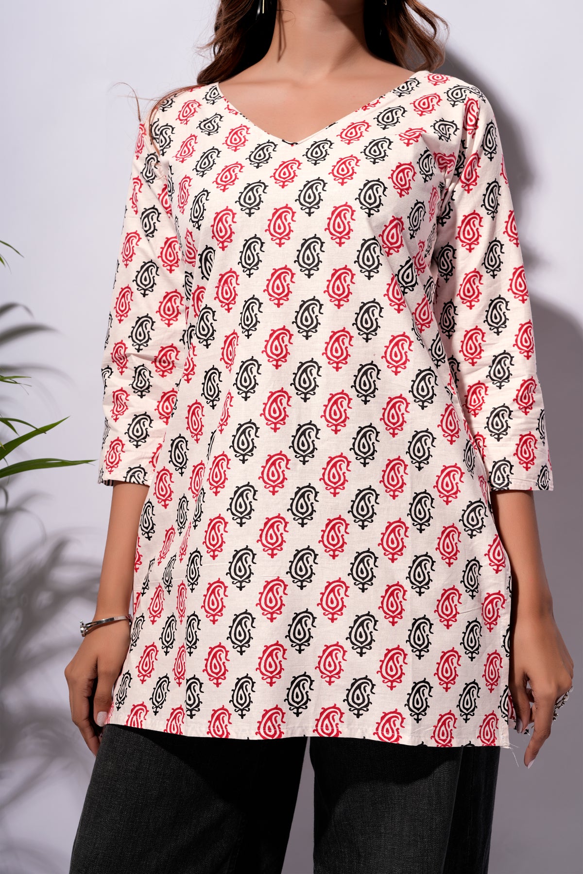 White Printed Short Kurti
