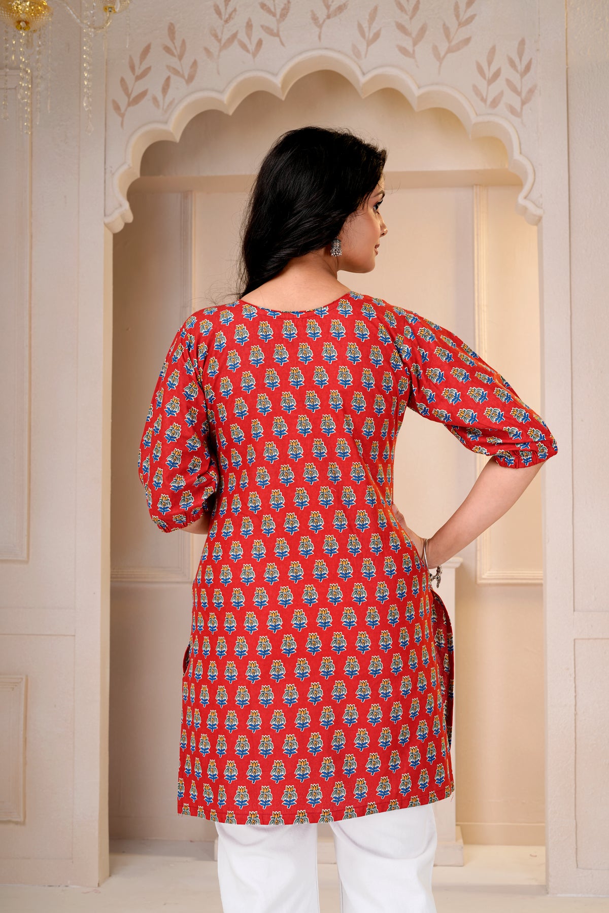 Red Floral Printed Short Kurti