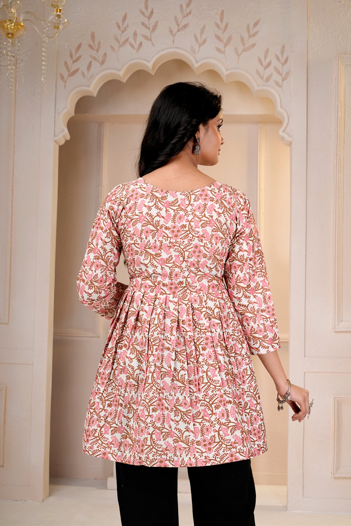 Pink Floral Printed Short Kurti