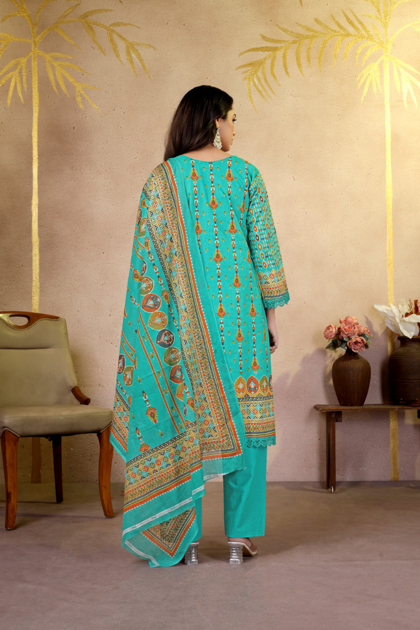Turquoise Ethnic Printed Pakistani Suit Set