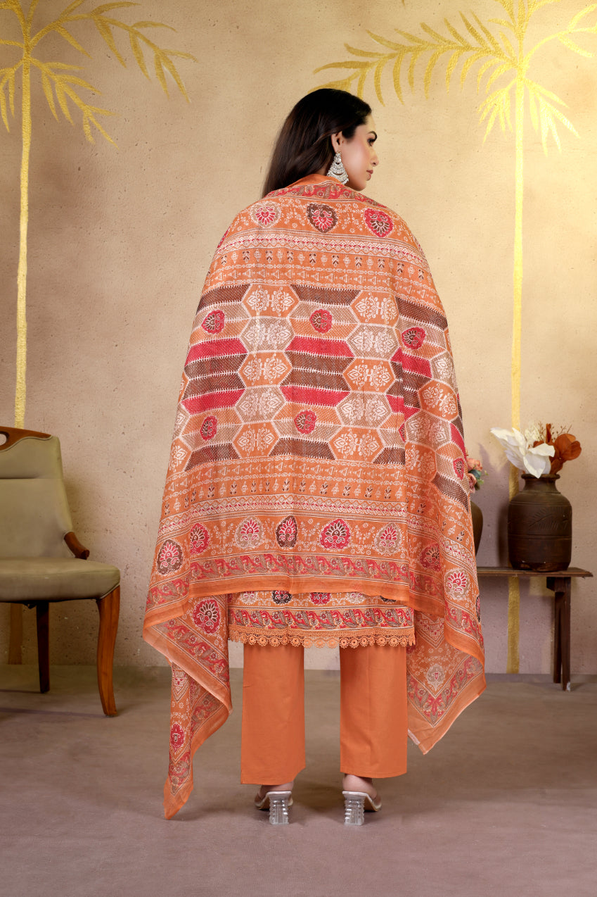 Peach Ethnic Printed Pakistani Suit Set