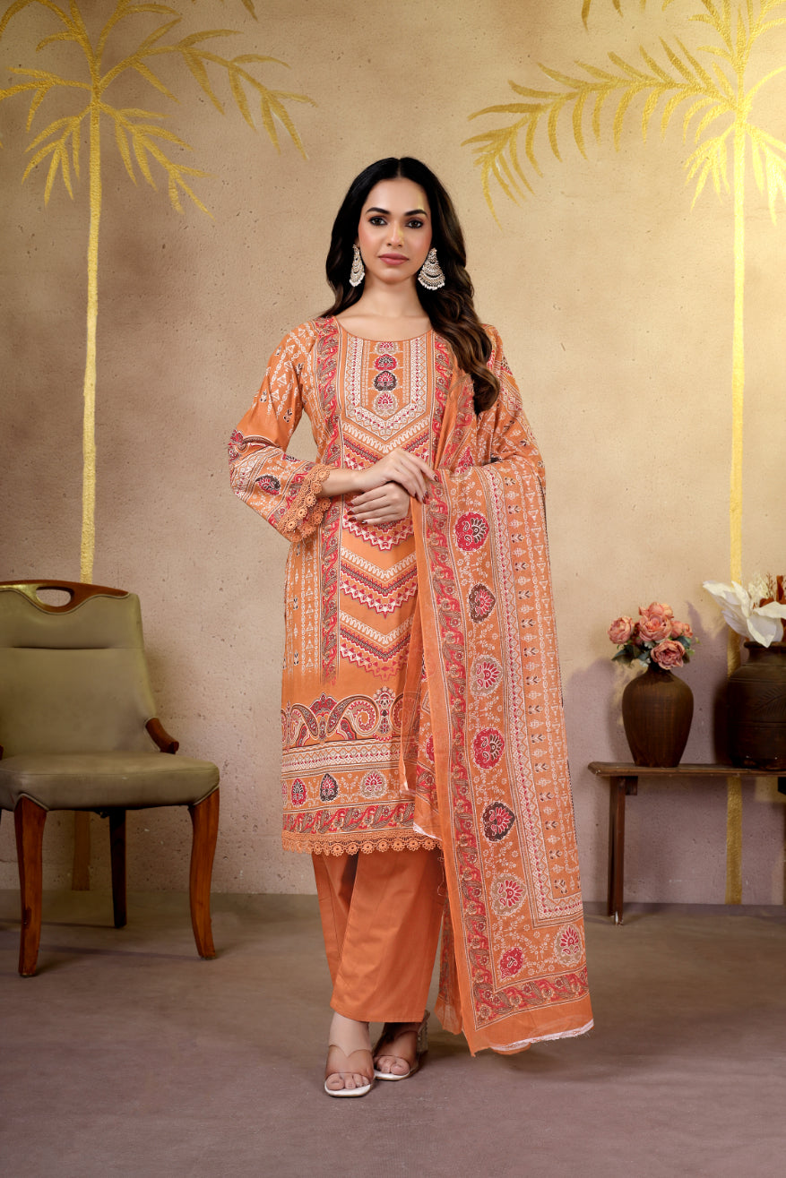 Peach Ethnic Printed Pakistani Suit Set