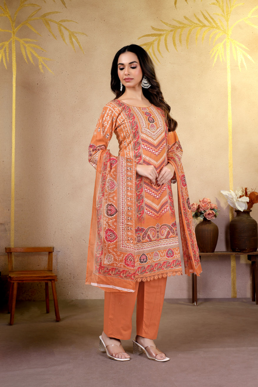 Peach Ethnic Printed Pakistani Suit Set