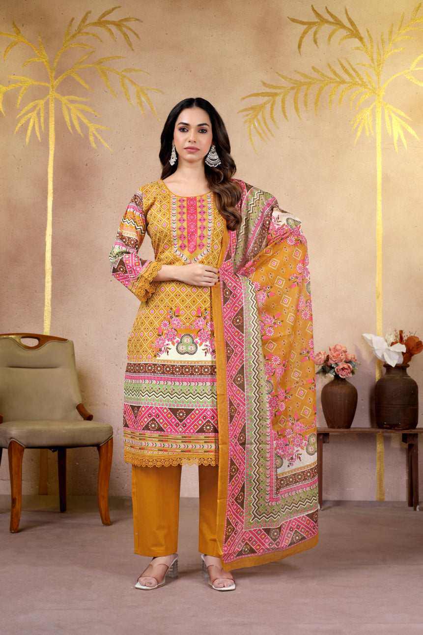 Mustard Printed Pakistani Suit Set