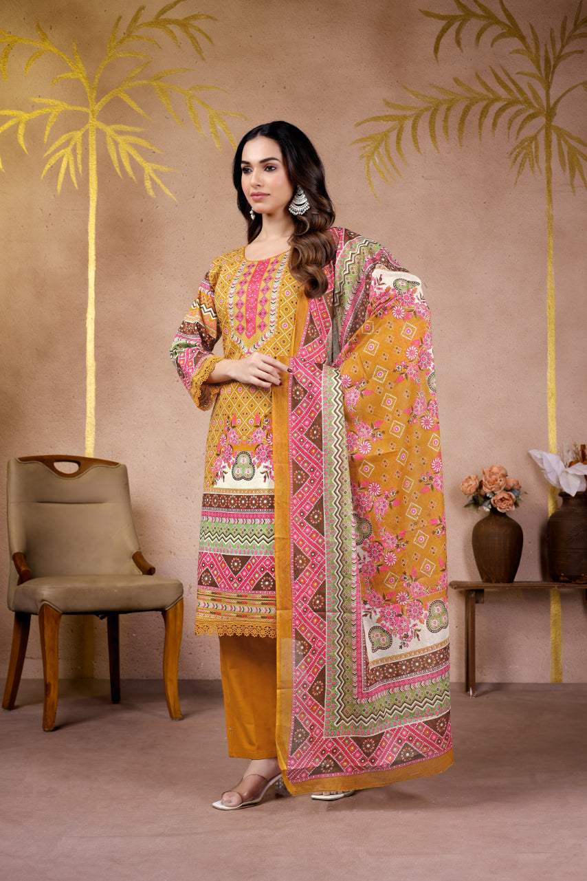 Mustard Printed Pakistani Suit Set