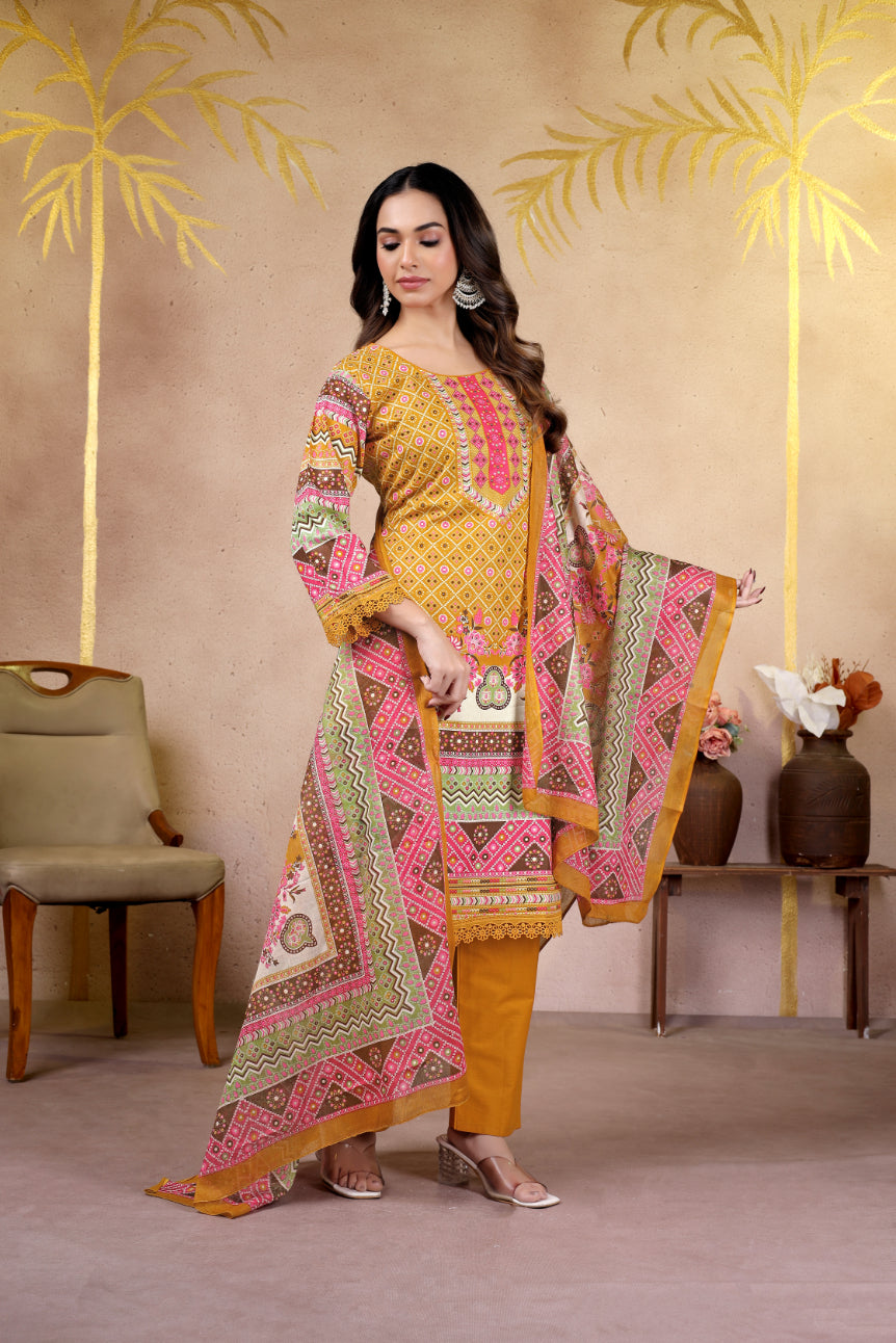 Mustard Printed Pakistani Suit Set
