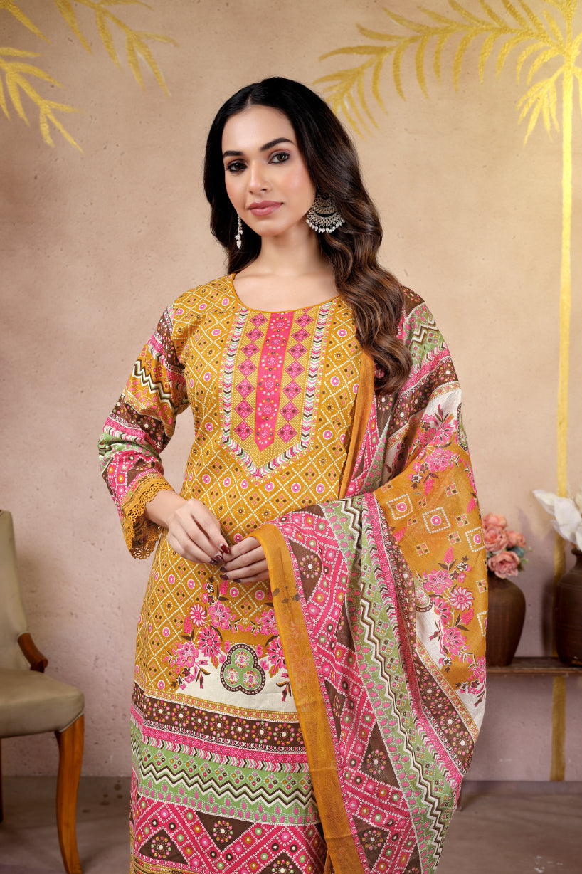 Mustard Printed Pakistani Suit Set