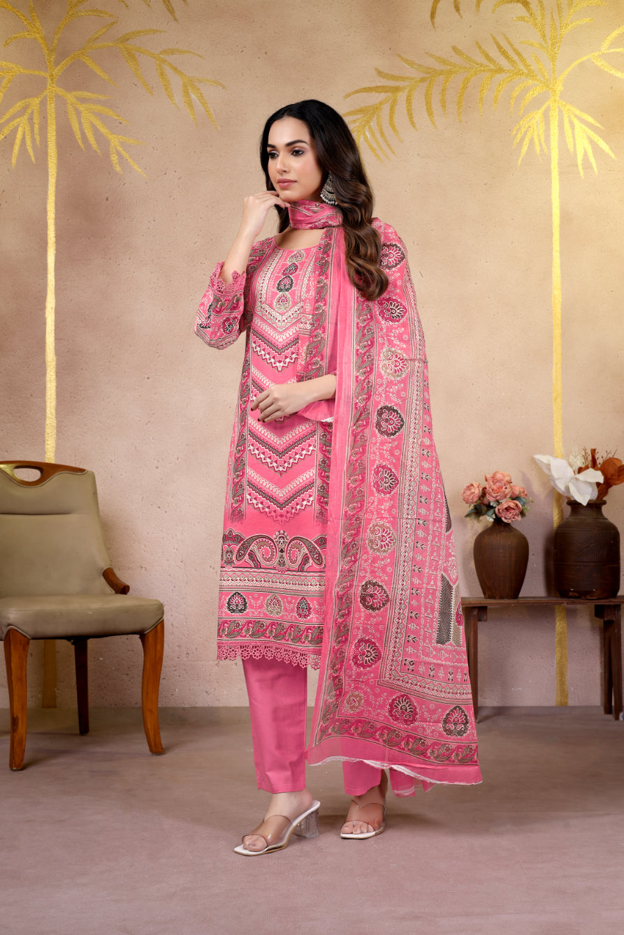 Pink Ethnic Printed Pakistani Suit Set
