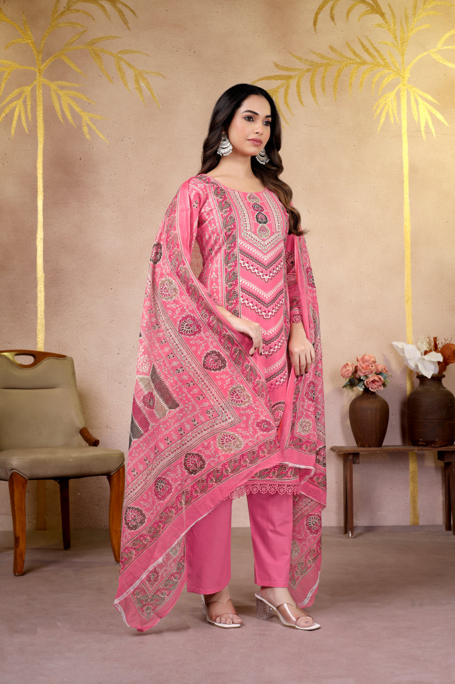 Pink Ethnic Printed Pakistani Suit Set